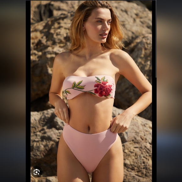 FARM Rio Rose Embroidery Strapless Bikini Set Two Piece